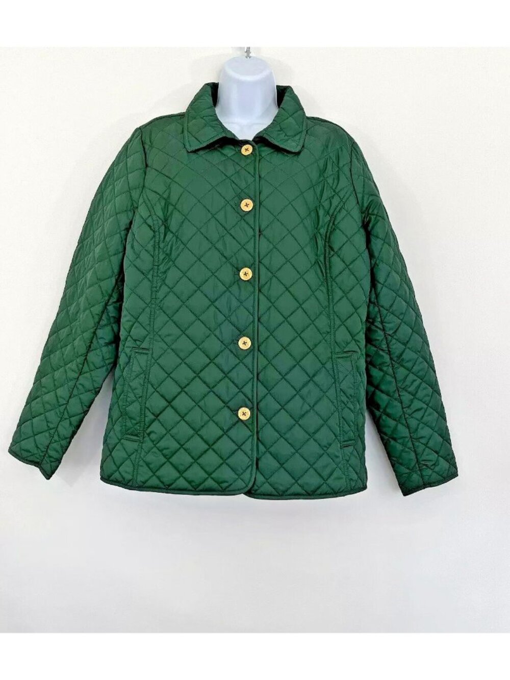 C. Wonder Green Diamond Quilted Button Down Long Sleeve Jacket